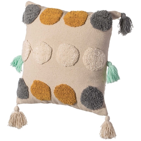 Deerlux 16" Handwoven Cotton Throw Pillow Cover with Tufted Dot Pattern and Side Tassels, Multicolor QI004306.DT